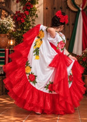 Vestido Mexicano Bco/rosas